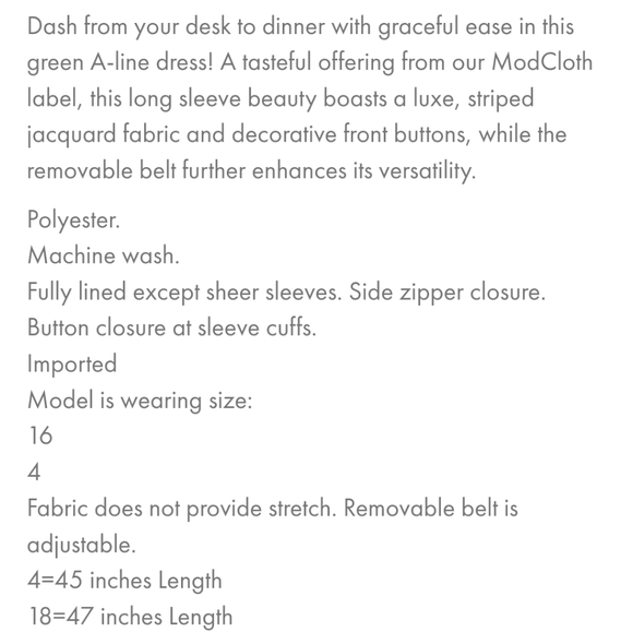 NWT ModCloth Green A-Line Dress sz 4 - Picture 6 of 8